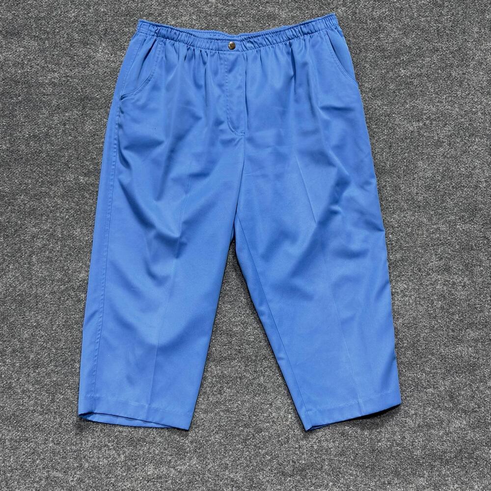 Alia Capri Pants Womens 16 Blue Pull On Elastic Waist Pleated Microfiber Casual